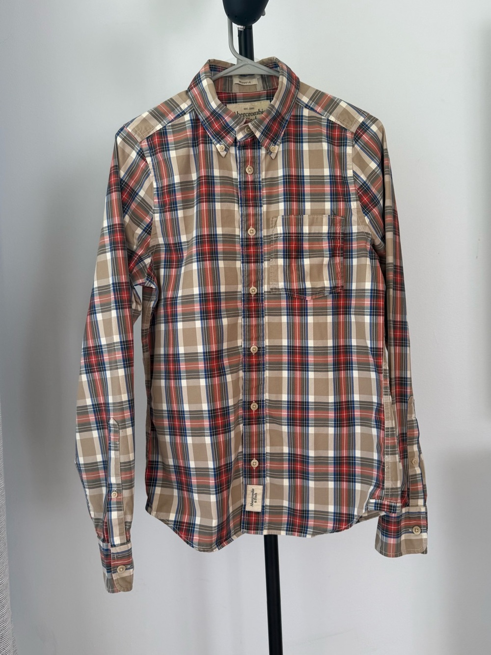 Abercrombie & Fitch Men’s S Muscle Fit Plaid Button Down Shirt 100% Cotton